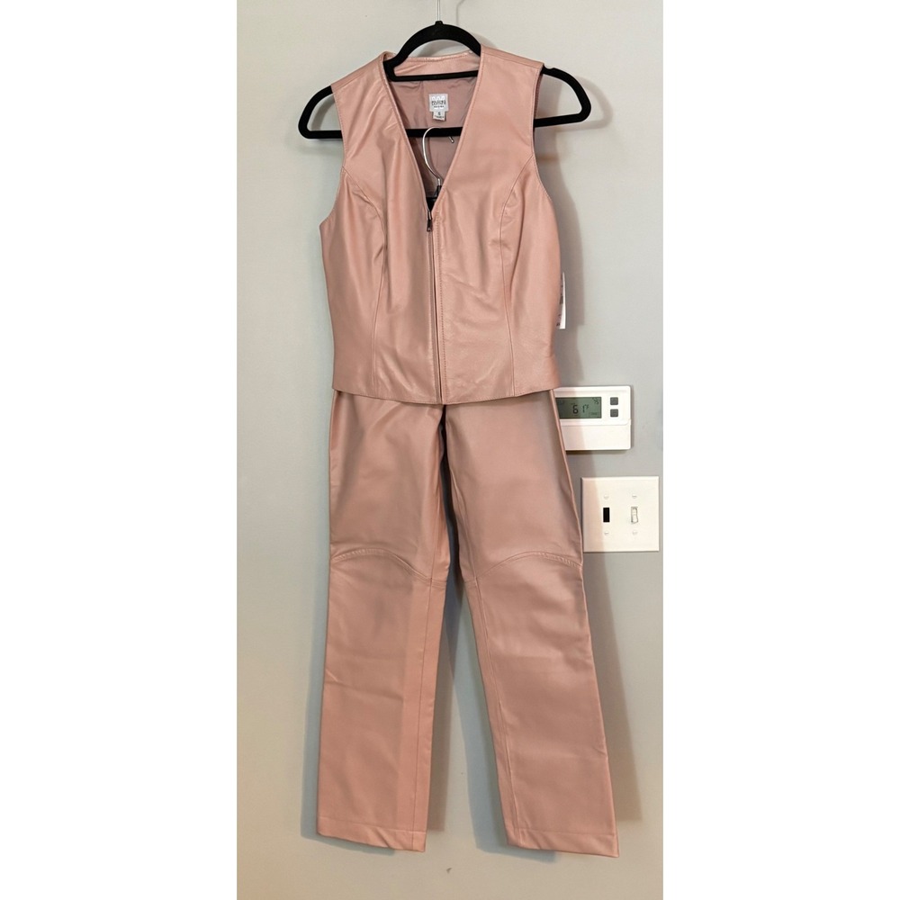 Wilsons Leather Pink Faux Leather Vest Pants Set Women's Two‎ Piece Outfit